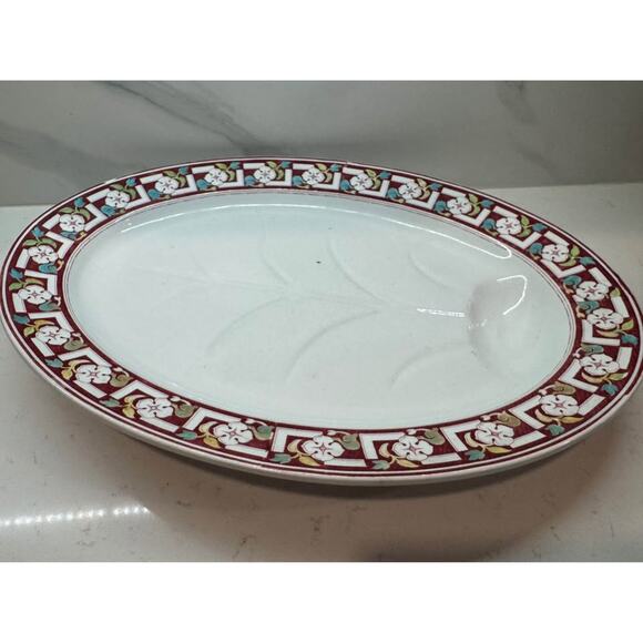 Brown Westhead Moore & Co 1860’s Antique LARGE Serving Platter Greek Key Floral - Picture 1 of 8